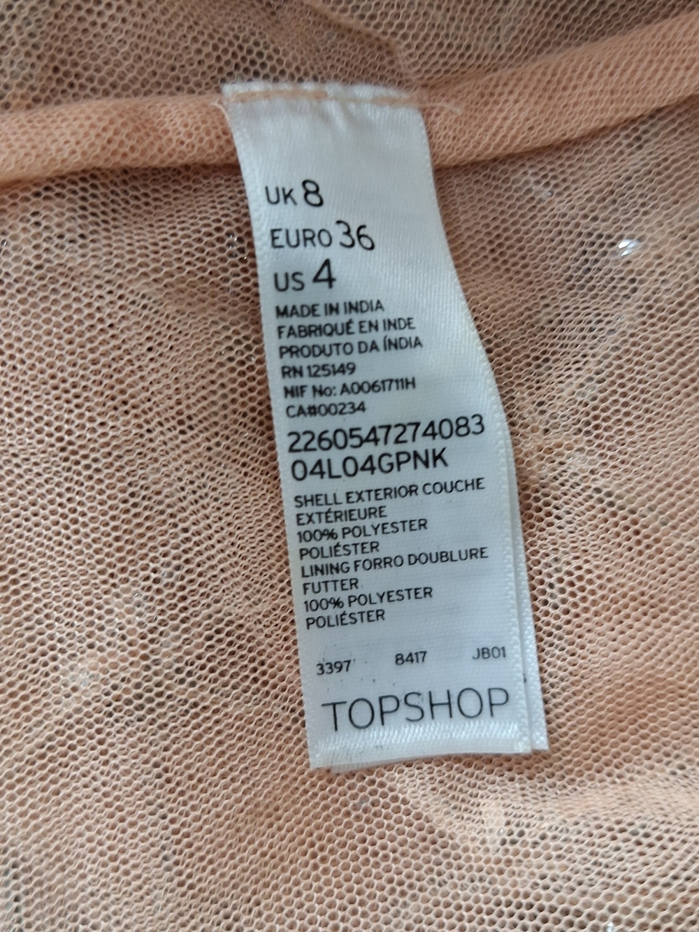 Topshop Peach & Silver Beaded Fairycore Romantic V-Neck Pullover Blouse Size 4 - Picture 9 of 11